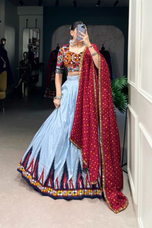 Navratri Special  Dola Silk With Print And Foil Work And Original Mirror Gamthi Lehenga Choli