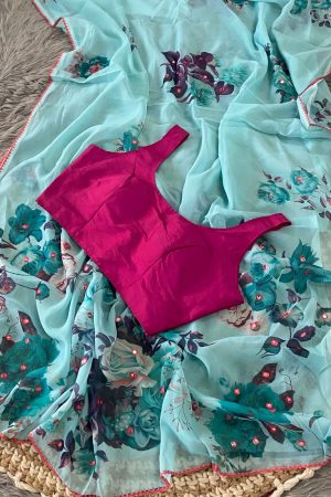 Latest Georgette Blend With Digital Print Saree And Blouse