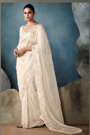 Fashionable Soft Gold Crushed With Sequins Work Saree