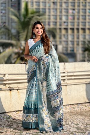 Beautiful Chanderi Crush With Floral Print Saree