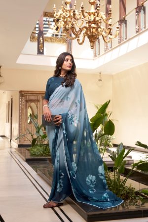 Fashionable Weightless Marbal With Floral Print Saree