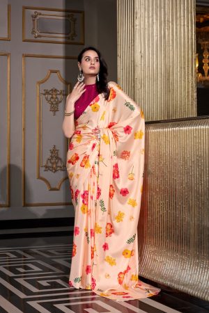Attractive Satin Silk Printed Saree