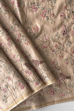 Amazing Pure Loom Tussar With Embroider Saree