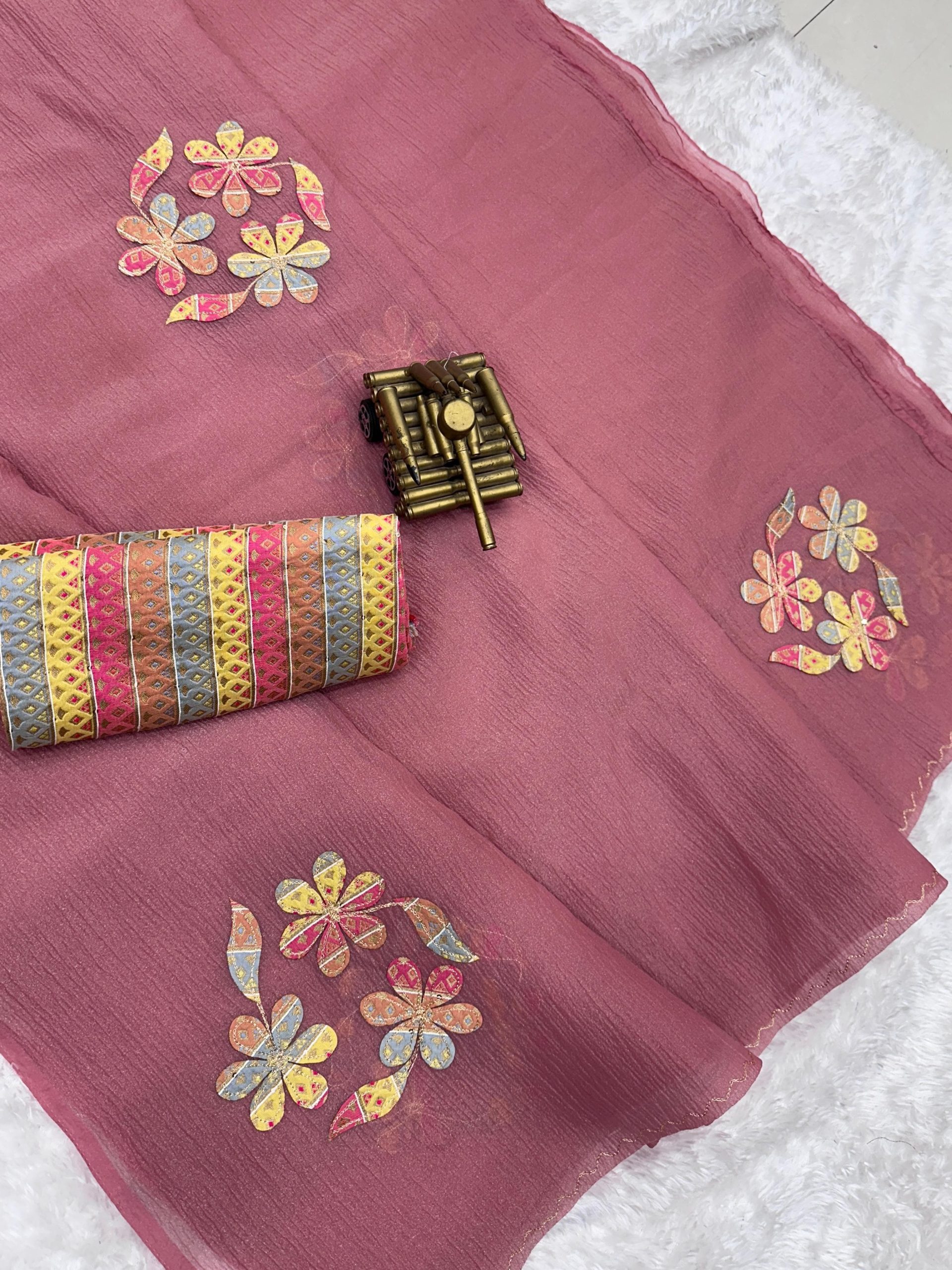 Designer Sonic Crush With Applique Work Saree - Image 7