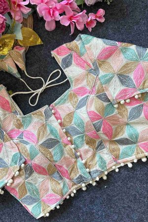 Latest Diable Camric Cotton With Thread Sequence And Embroidery Work Blouse