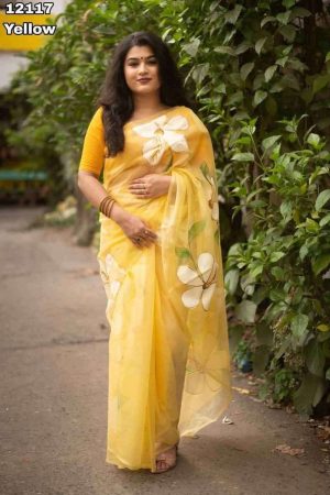 Festival Wear Organza With Hand Painted Saree