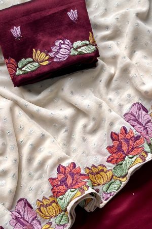 Bollywood Design Georgette With Floral Embroidery Saree