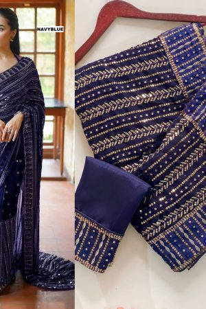 Bollywood Design Faux Georgette With sequins Embroidery Saree