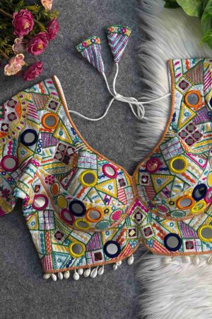 Festival Wear Italian Silk With Mirror Work Blouse