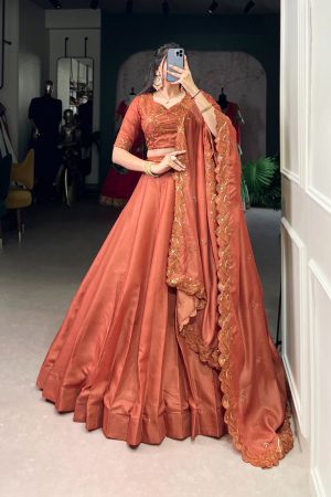 Fashionable Korean Pure Tussar With Sequins And Thread Embroidery Work Lehenga Choli