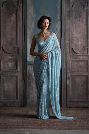 Bollywood Design Faux Georgette With Sequins Embroidery Saree