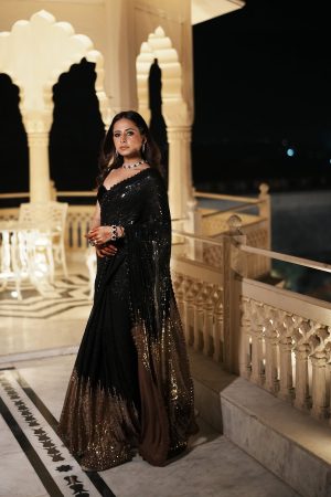 Fashionable Stylish Georgette With Sequins Embroidery Saree