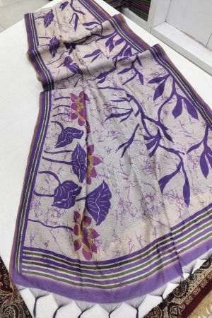 Occasional Wear Dhanwari Silk With Floral Print And Zari Border Saree
