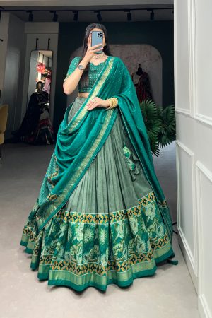 Premium Quality Tussar Silk With Floral Print And Foli Print Lehenga Choli