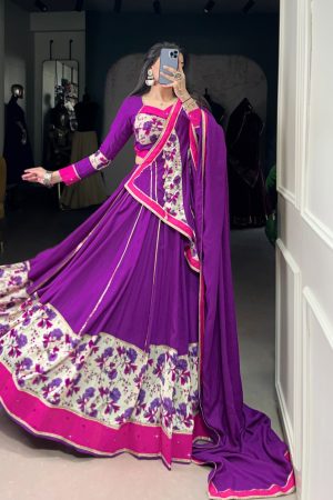 Latest Collection Pure Rayon With Printed And Original Mirror Hand Work Lehenga Choli