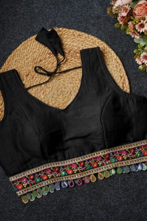 Attractive Vichitra Silk With Mirror Lace Ready Made Blouse