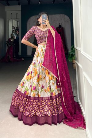 Gorgeous Looking Tussar Silk With Floral And Patola Print Lehenga Choli