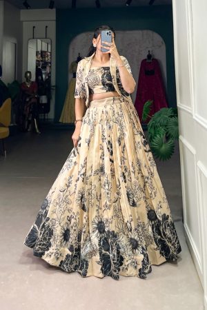 Occasional Wear Tussar Silk With Floral Print Lehenga Choli