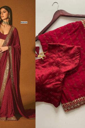 Bollywood Design Faux Georgette With Zari Work Embroidery Saree