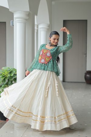 Navratri Kora Cotton With Gamthi Patchwork Lehenga Choli