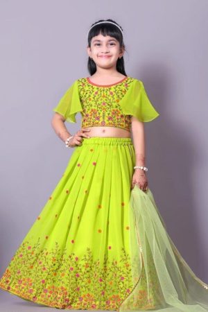 Occasional Wear Georgette With Embroidery Kids Lehenga Choli