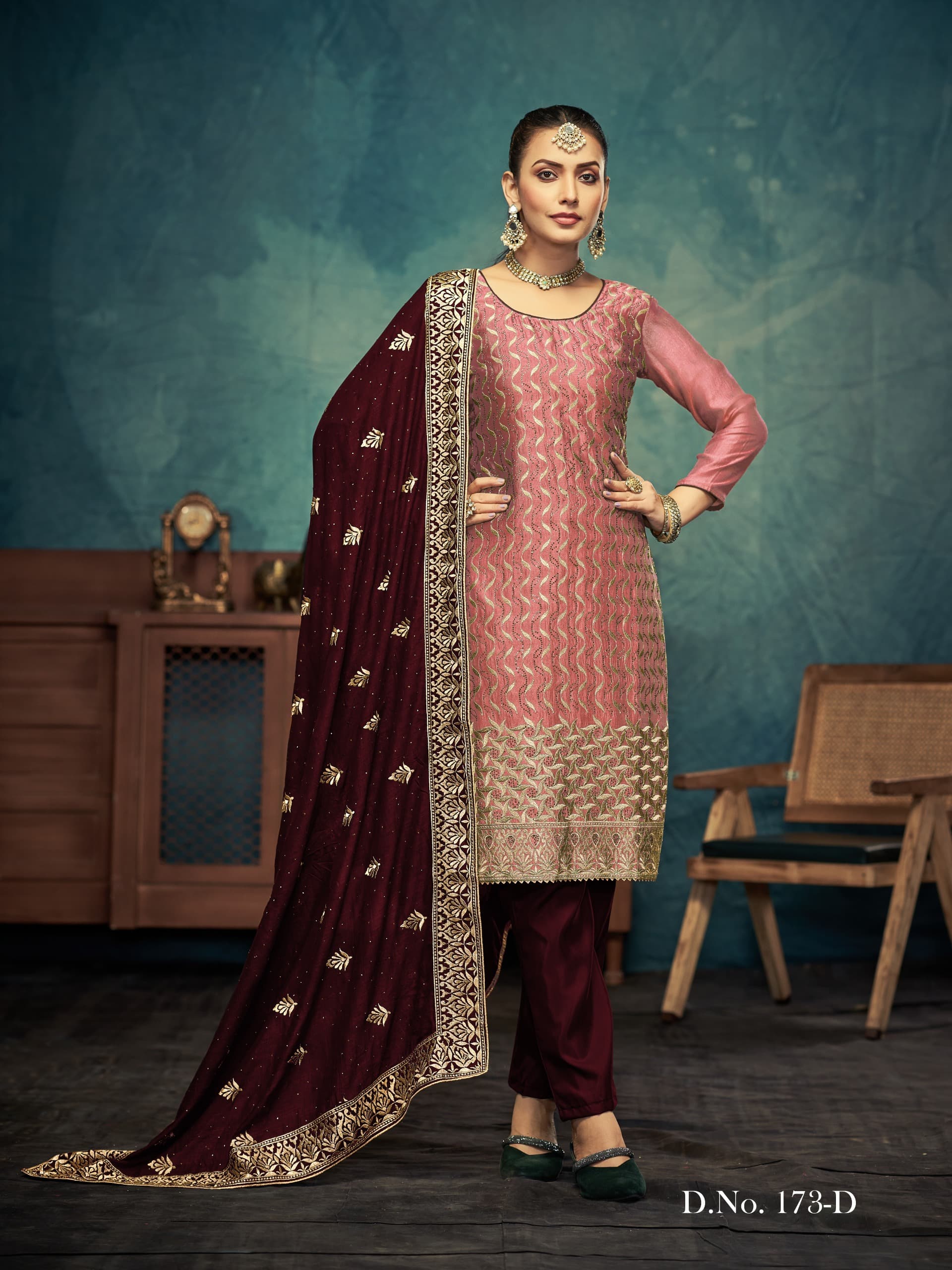 Premium Quality Vichitra With Daimond And Embrodery Work Salwar Suit