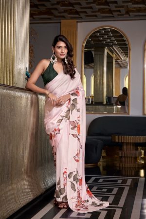 Fashionable Satin Silk With Digital Printed Saree