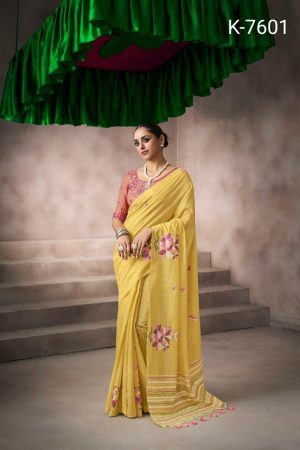 Beautiful Viscose Cotton Printed With Fancy Work Saree