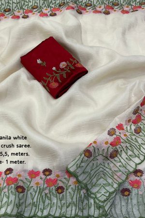 Beautiful Crush With Embroidery And Cutwork Saree