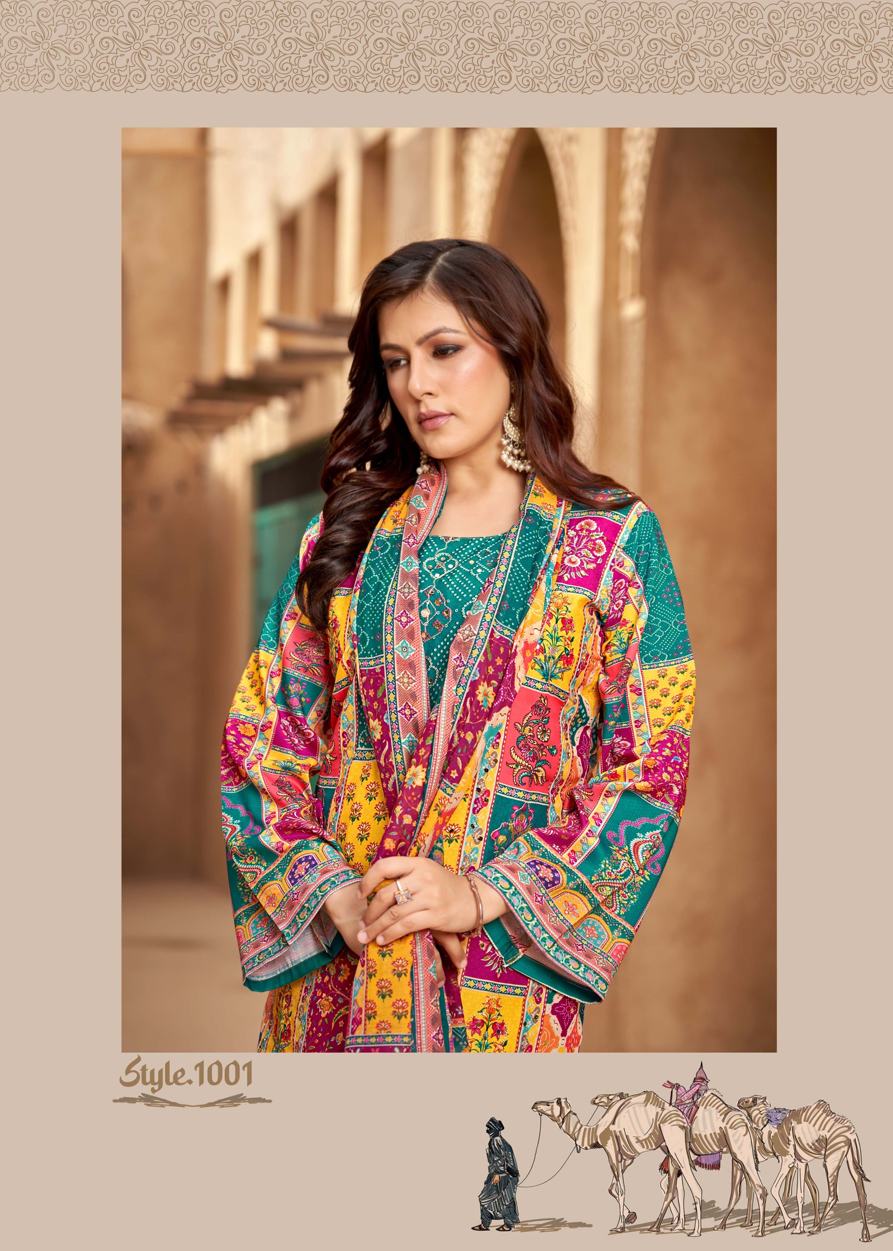 Excellent Quality Digital Print Muslin With Handwork And Mirror Work Kurti Pant And Dupatta - Image 3