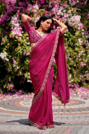 Most Trending Georgette Leheriya Print With Embroidery Saree