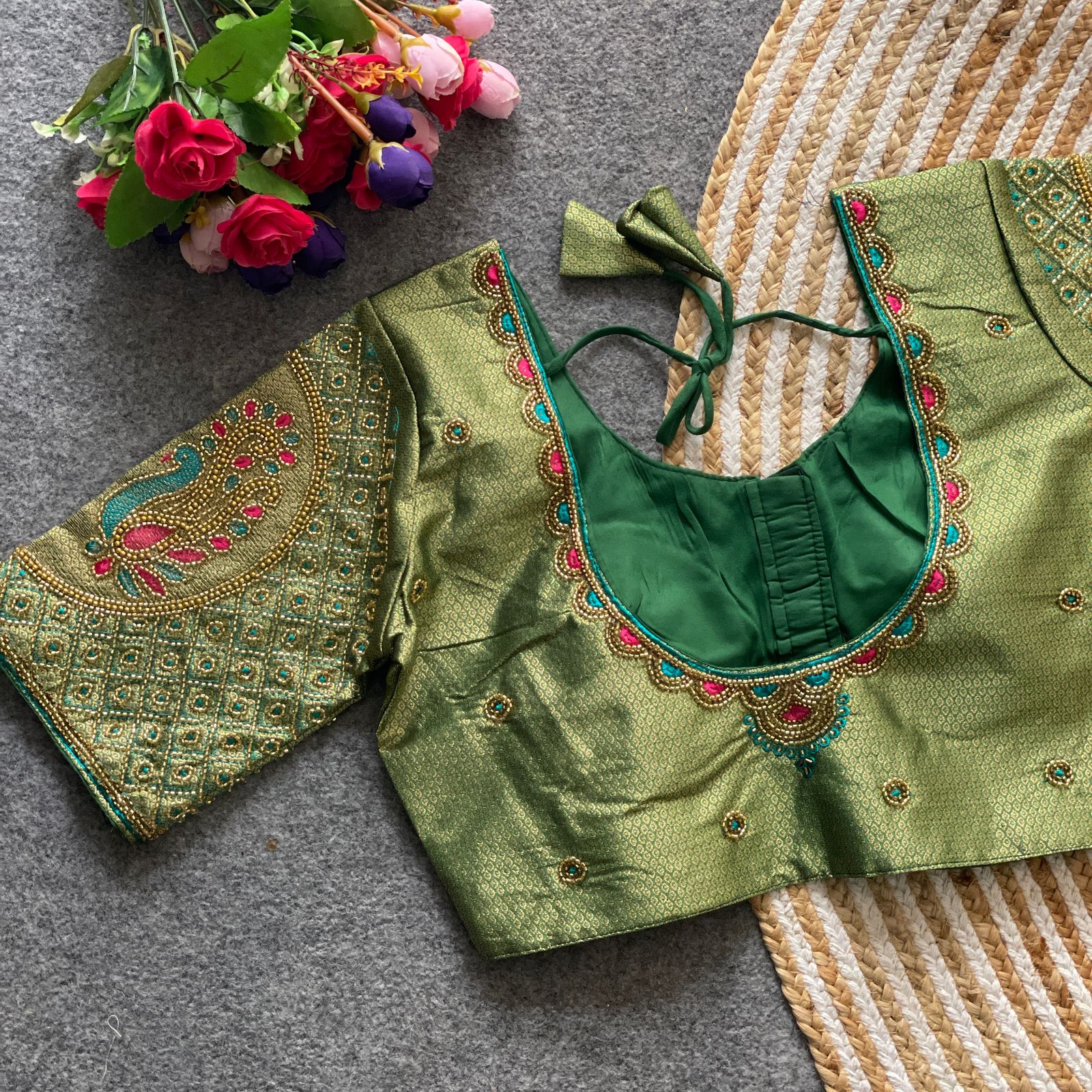 Premium Collection Banarasi Jecquard Silk With Hand Work And Thread Work Blouse - Image 2