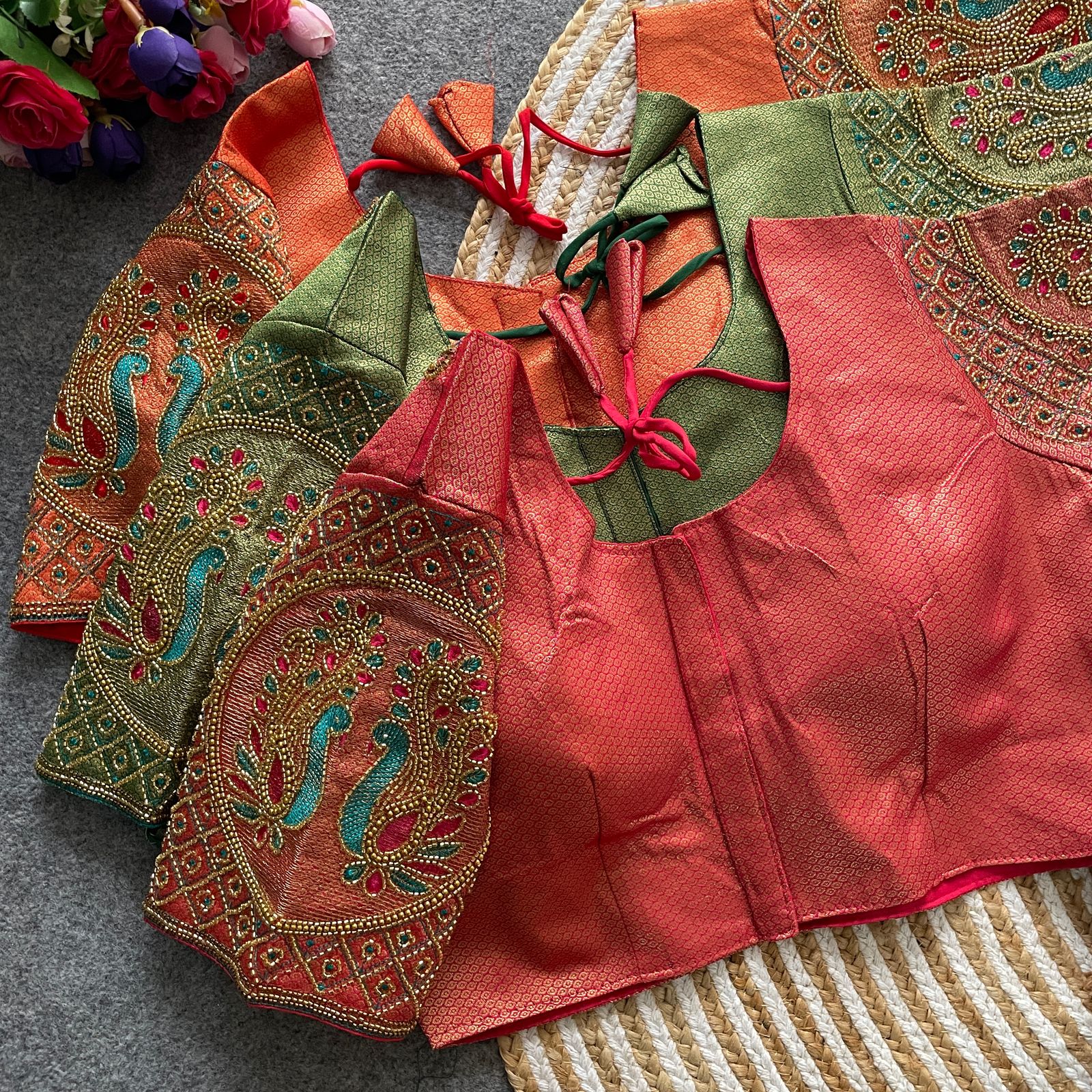 Premium Collection Banarasi Jecquard Silk With Hand Work And Thread Work Blouse - Image 3