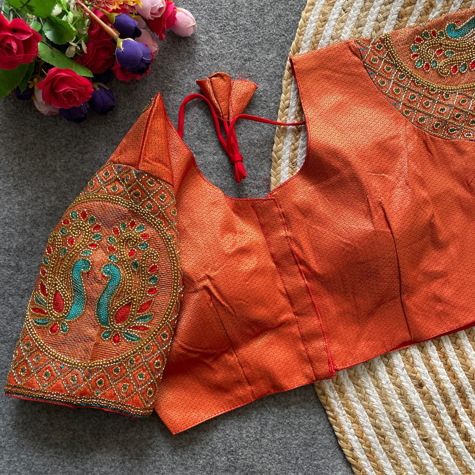 Premium Collection Banarasi Jecquard Silk With Hand Work And Thread Work Blouse - Image 4