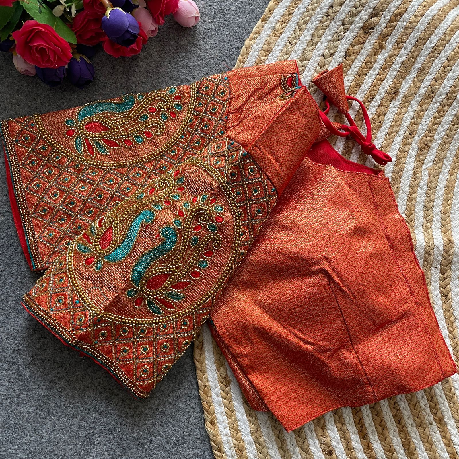 Premium Collection Banarasi Jecquard Silk With Hand Work And Thread Work Blouse - Image 7