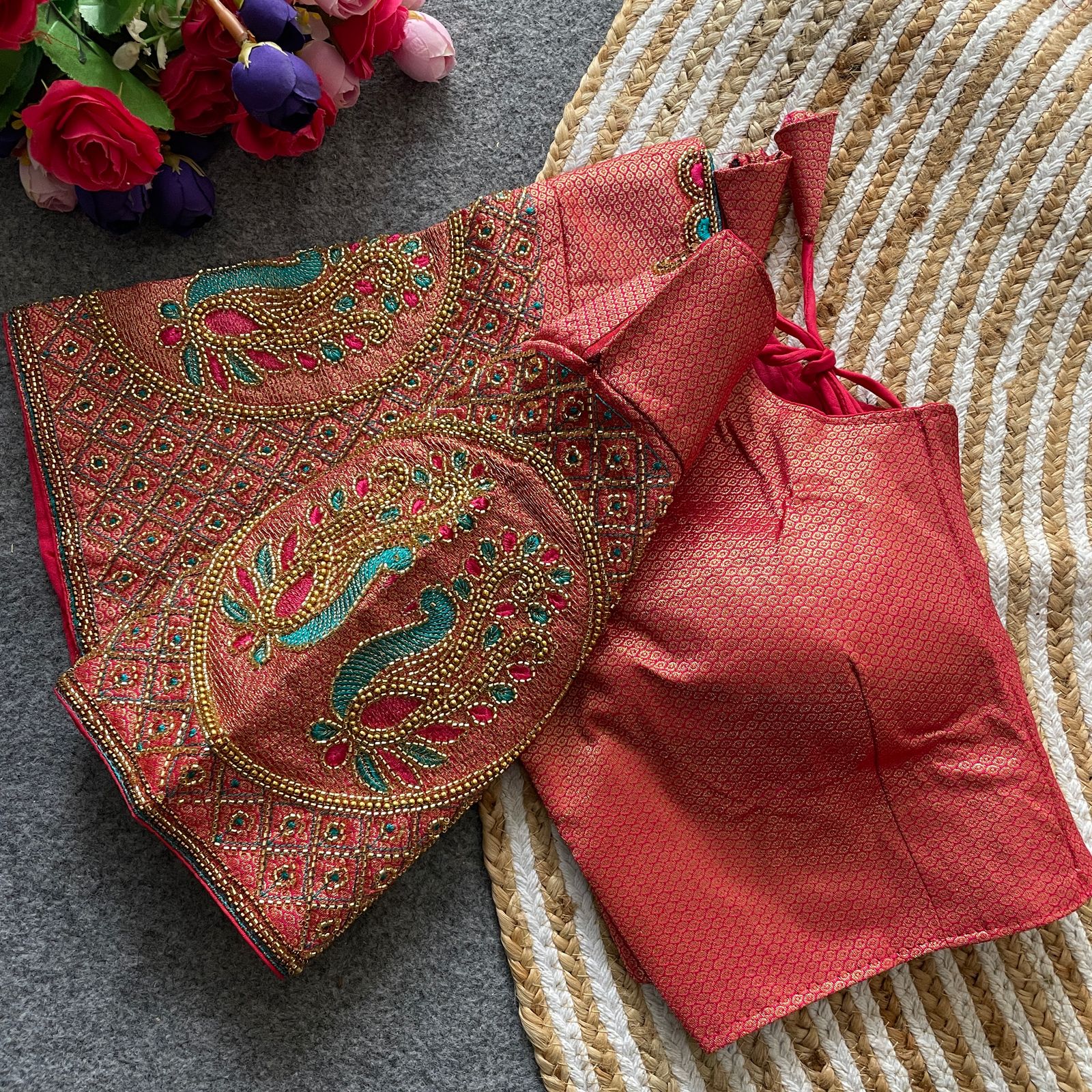 Premium Collection Banarasi Jecquard Silk With Hand Work And Thread Work Blouse - Image 8