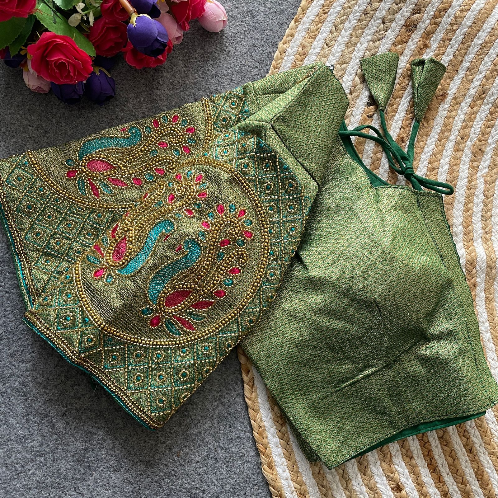 Premium Collection Banarasi Jecquard Silk With Hand Work And Thread Work Blouse - Image 9