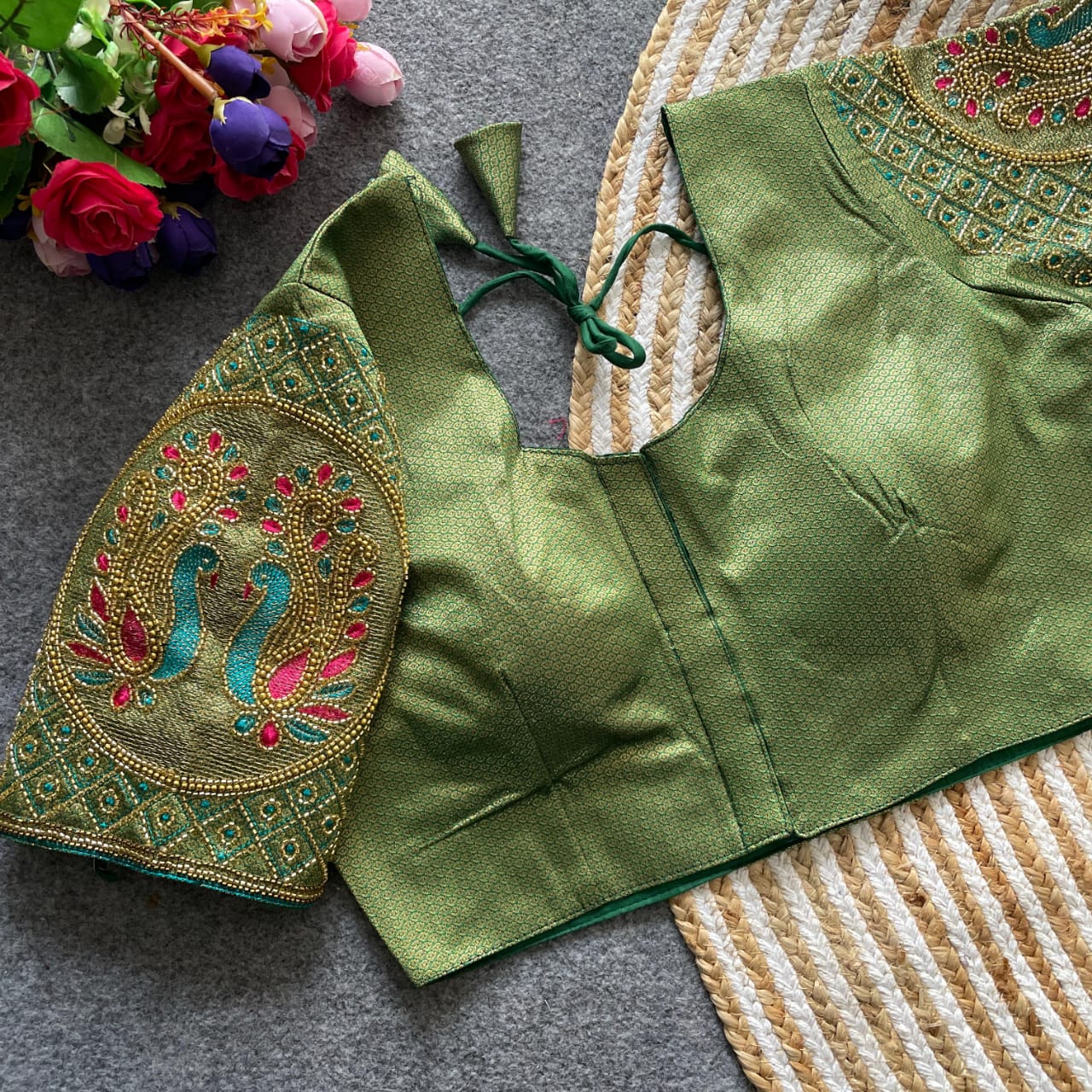 Premium Collection Banarasi Jecquard Silk With Hand Work And Thread Work Blouse - Image 10