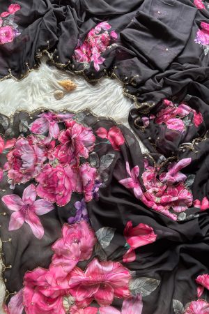 Designer Fancy Faux Georgette With Print And Hand Work Saree