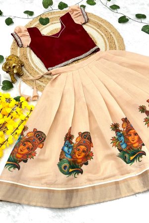 Premium Quality Soft Satin With Print Kids Lehenga Choli