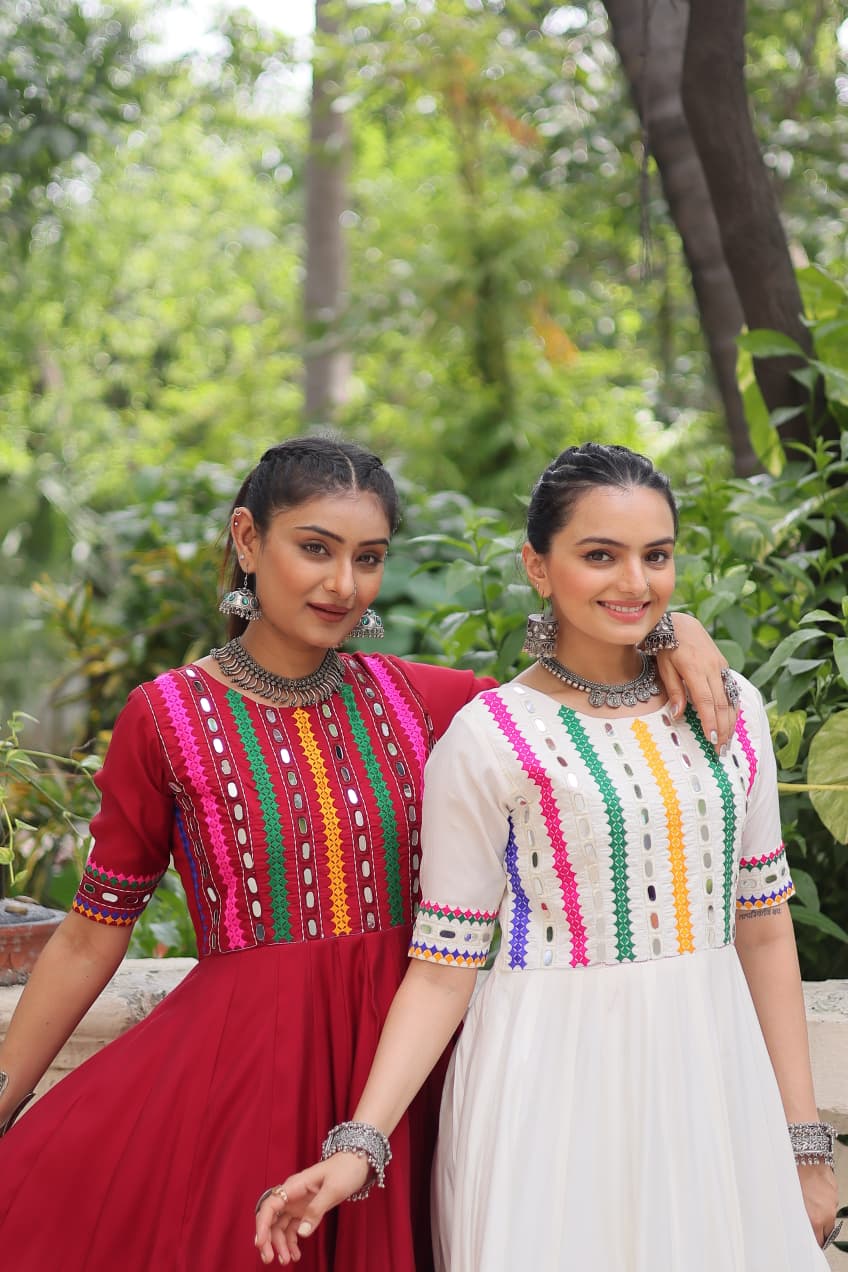 Beautiful Roman With Thread And Mirror Work Gown - Image 10