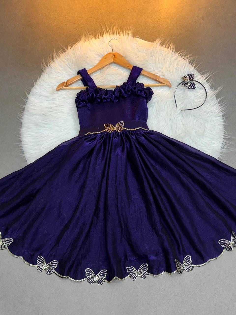 Beautiful Soft Silk With Diamond Work Kids Frock - Image 5