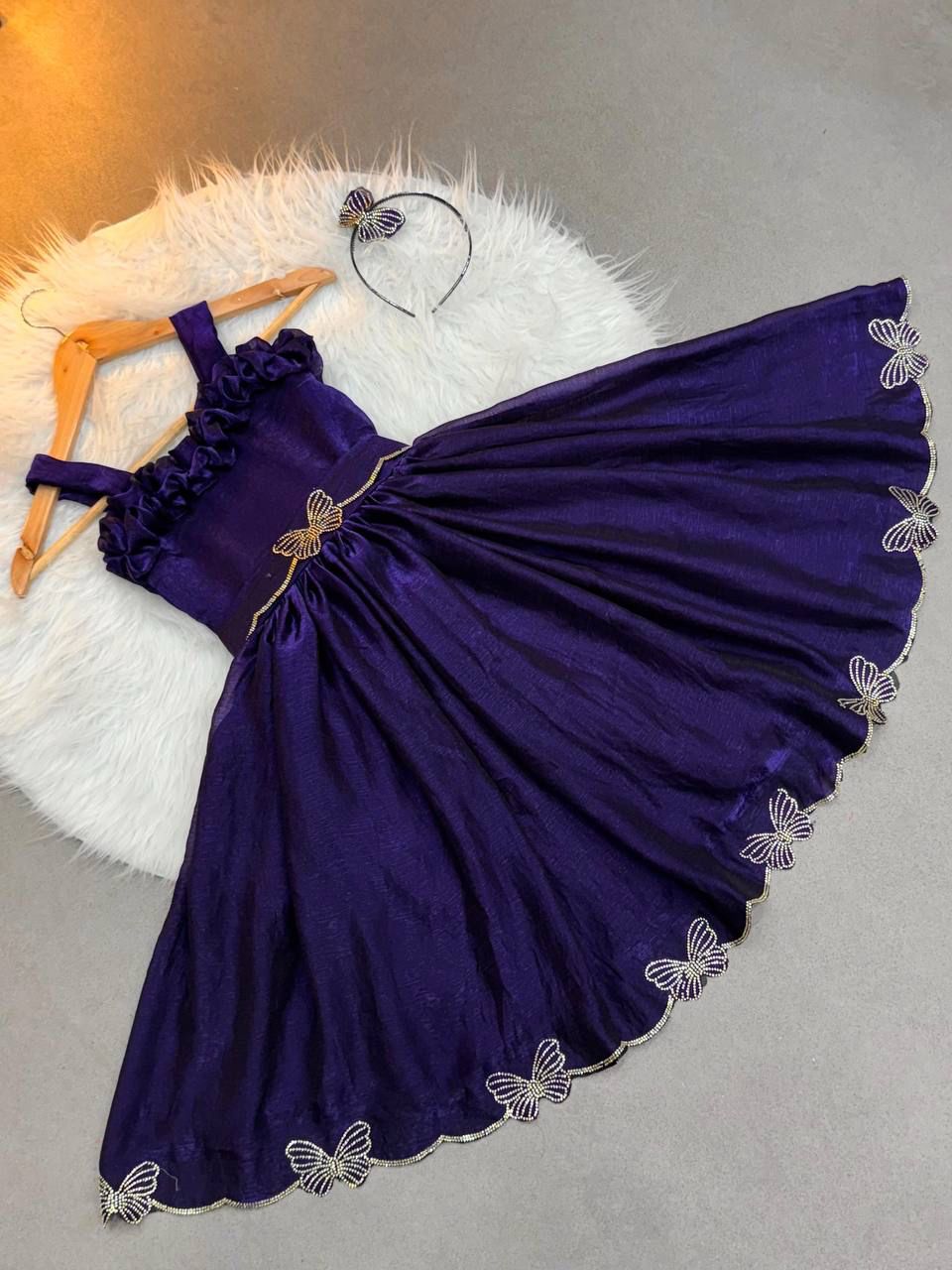 Beautiful Soft Silk With Diamond Work Kids Frock - Image 9