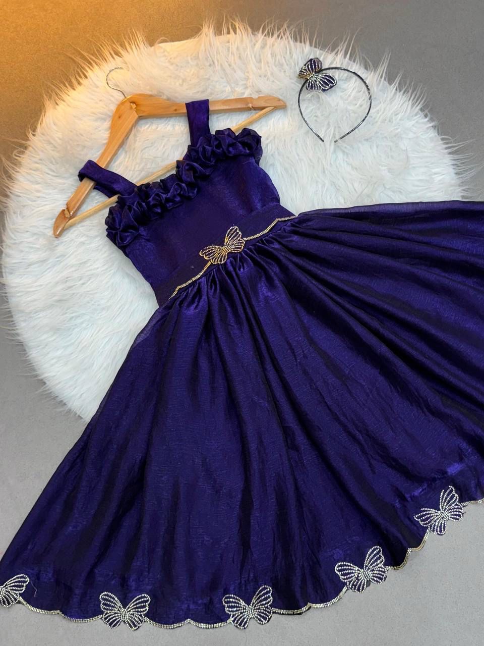 Beautiful Soft Silk With Diamond Work Kids Frock - Image 11