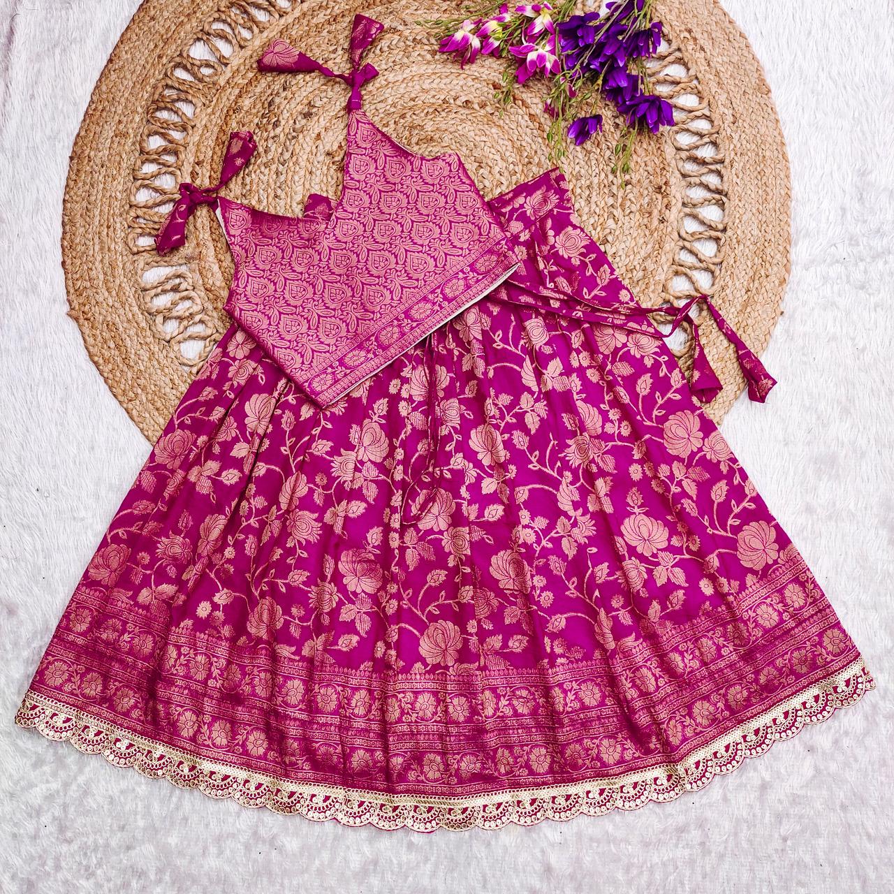 Premium Quality Khadi Georgette Silk With Weaving Kids Lehenga Choli - Image 10