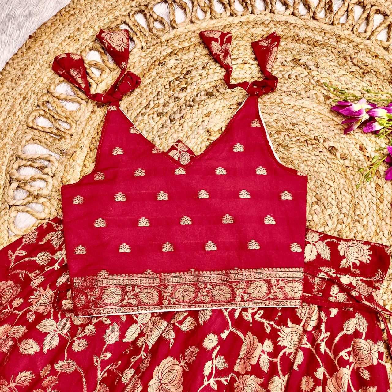 Premium Quality Khadi Georgette Silk With Weaving Kids Lehenga Choli - Image 5