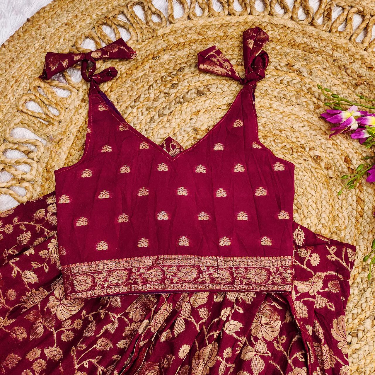 Premium Quality Khadi Georgette Silk With Weaving Kids Lehenga Choli - Image 7