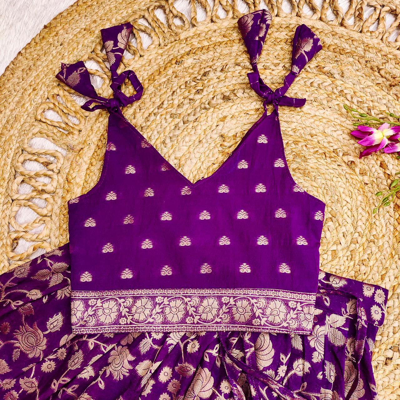 Premium Quality Khadi Georgette Silk With Weaving Kids Lehenga Choli - Image 8