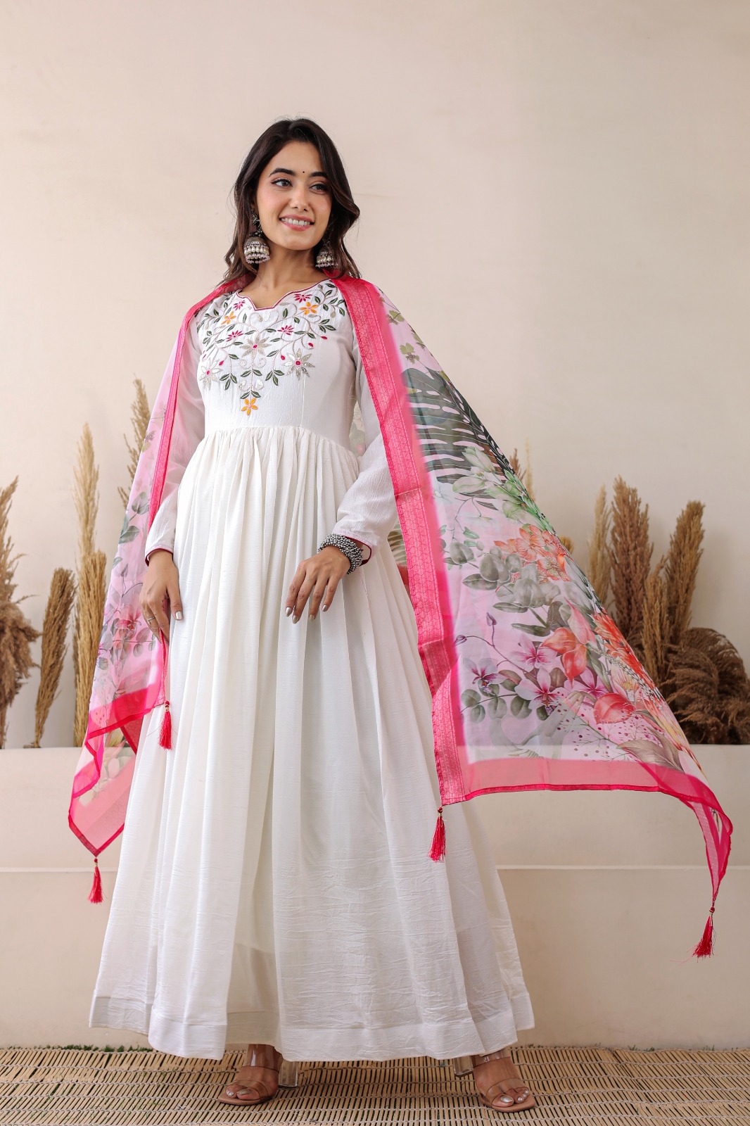 Fashionable Shimmer Vichitra With Floral Embroidery And Sequins Work Gown - Image 3