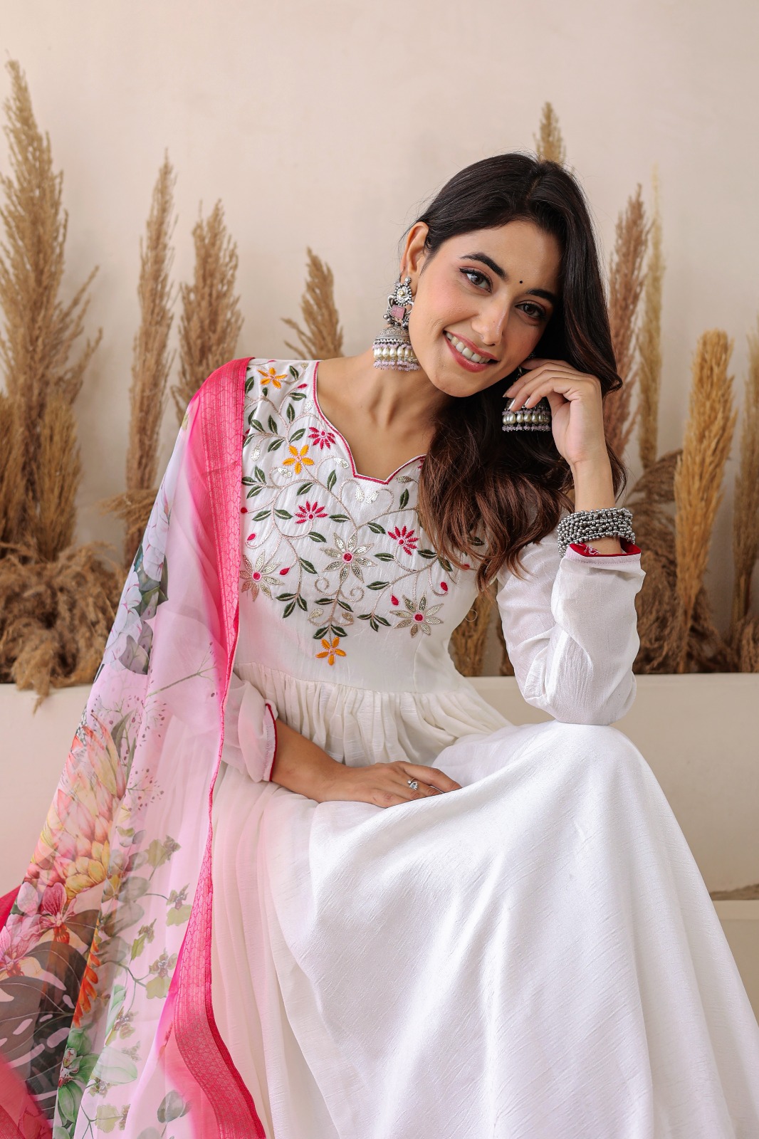 Fashionable Shimmer Vichitra With Floral Embroidery And Sequins Work Gown - Image 5